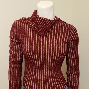 EUC Women's Ribbed,   turn-down/flip collar w/buttons